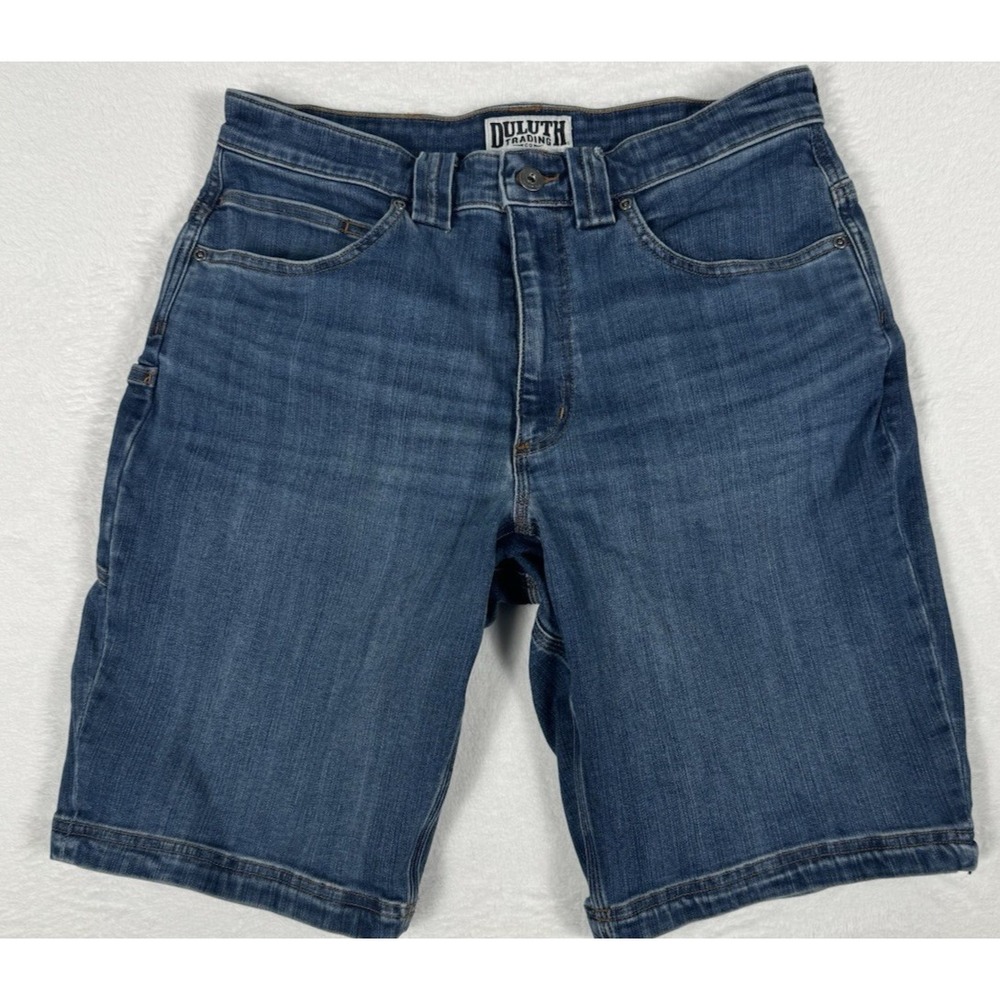 Duluth Trading Company Mens 32 Relaxed Fit Blue Denim Double Flex Shorts Stretch